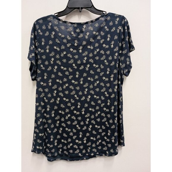 W5 Womens T-Shirt Large Navy Blue Bicycle Print Short Sleeve Pullover Casual Top - Picture 2 of 4